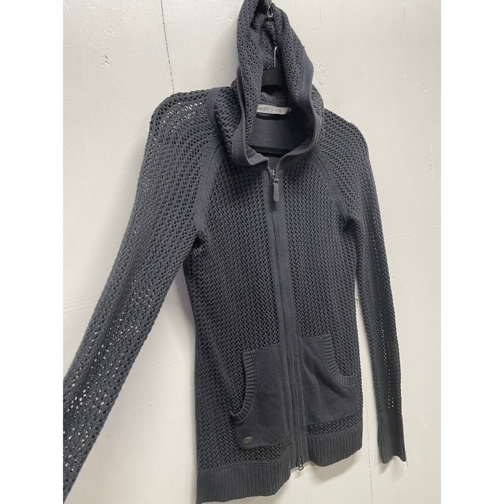 Athleta Women's Lightweight Sweater Jacket Activewear Small Charcoal Gray Hood - Picture 4 of 10